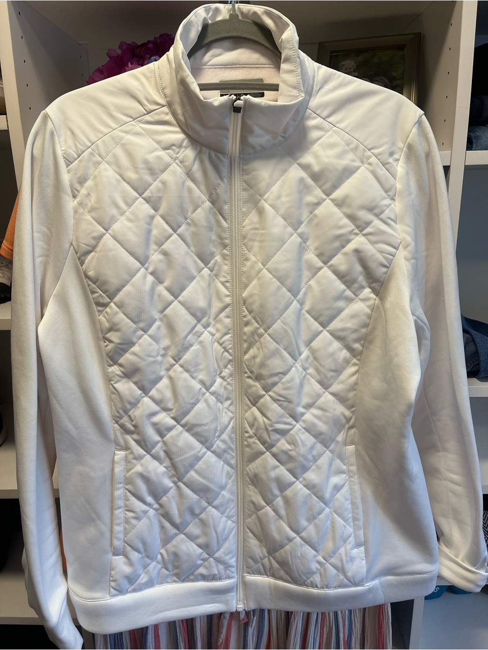 PGA Tour Women's White Quilted Full-Zip Puffer Jacket